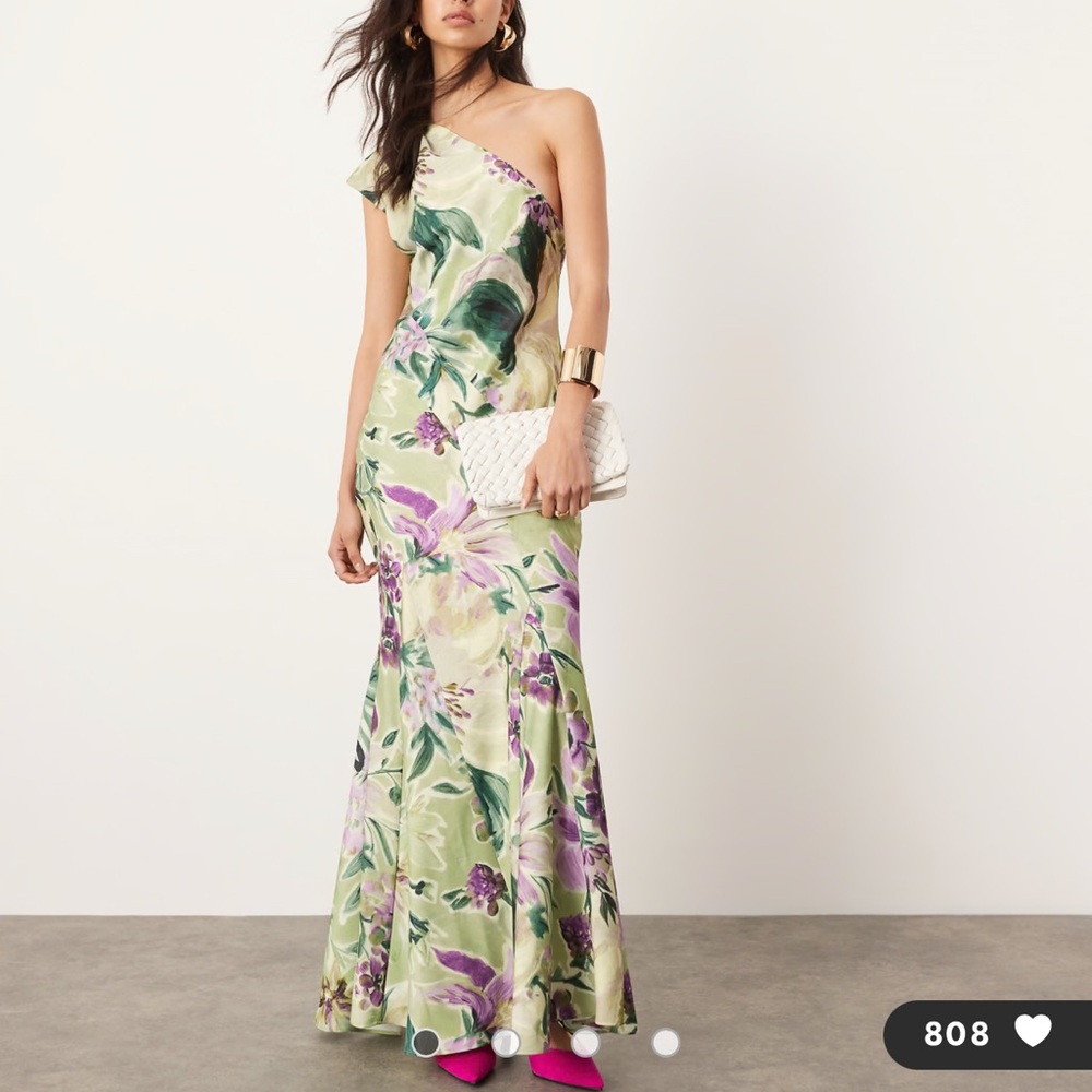 ASOS Green and Purple One Shoulder Dress